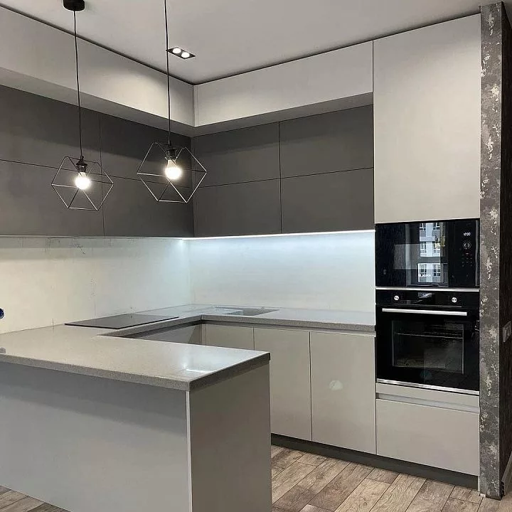 Кухня 797, с полуостровом, серая