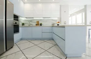 Кухня 512, с полуостровом, голубая