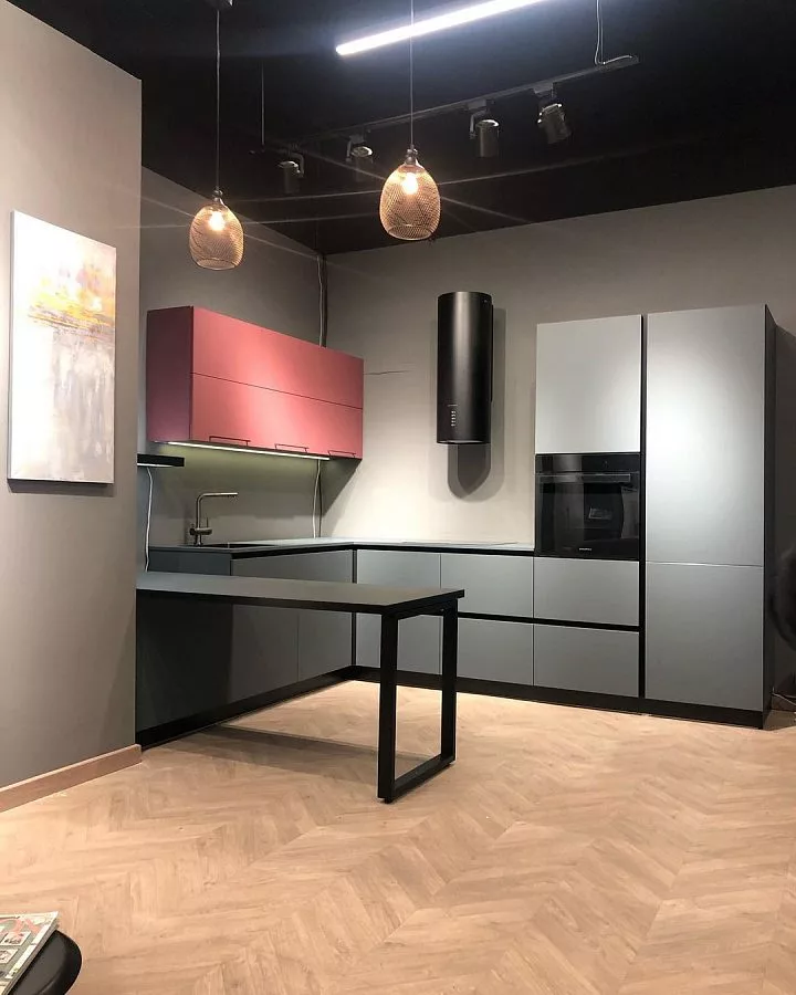 Кухня 271, с полуостровом, серая
